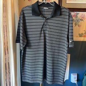 Men's Nike Golf Dri-Fit Short Sleeve Polo Shirt Black White Stripes M medium